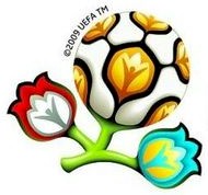 Het logo bestaat uit een tak met drie bloemen, waarvan twee in de nationale kleuren van Polen en Oekraïne. De grootste bloesem heeft de vorm van een voetbal. Het EK 2012 krijgt de slogan Creating history together mee, vrij vertaald: Samen geschiedenis maken!